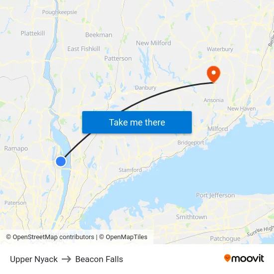 Upper Nyack to Beacon Falls map