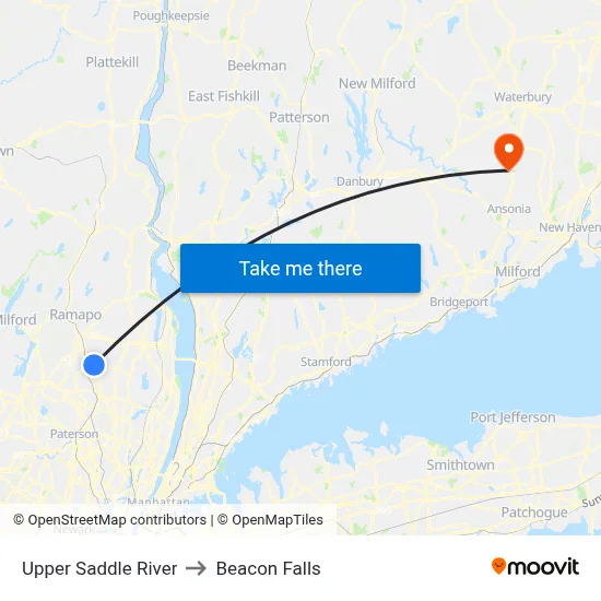 Upper Saddle River to Beacon Falls map