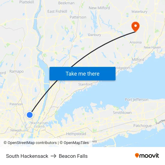South Hackensack to Beacon Falls map