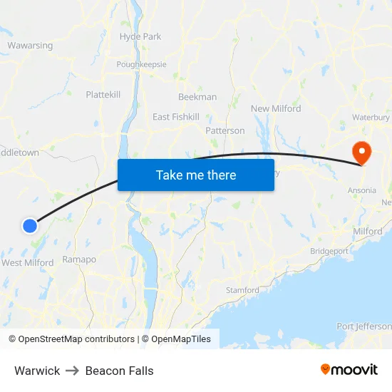 Warwick to Beacon Falls map