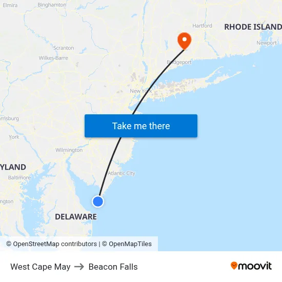 West Cape May to Beacon Falls map