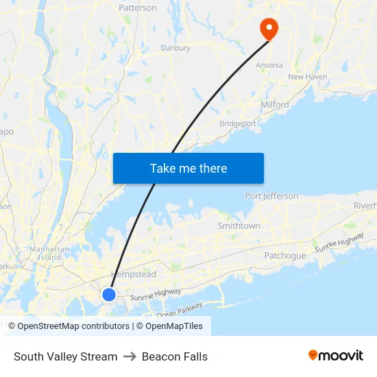 South Valley Stream to Beacon Falls map