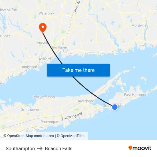 Southampton to Beacon Falls map