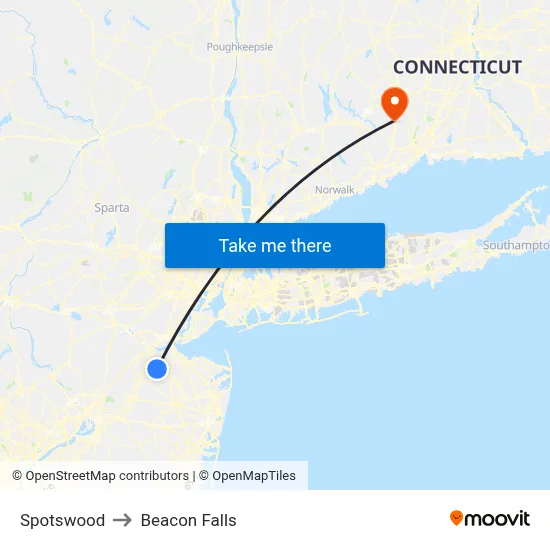 Spotswood to Beacon Falls map