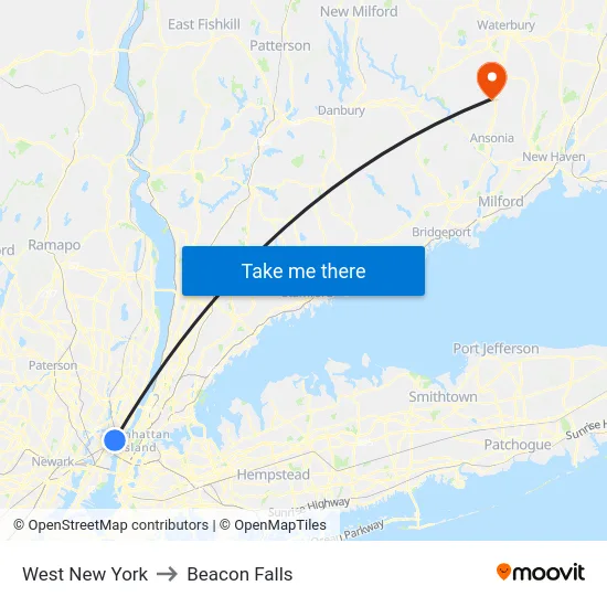 West New York to Beacon Falls map