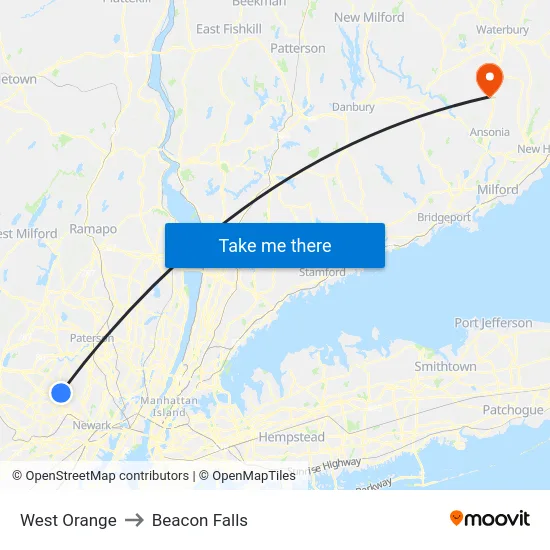 West Orange to Beacon Falls map