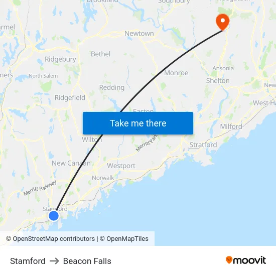 Stamford to Beacon Falls map