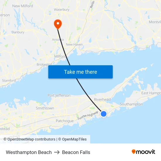 Westhampton Beach to Beacon Falls map