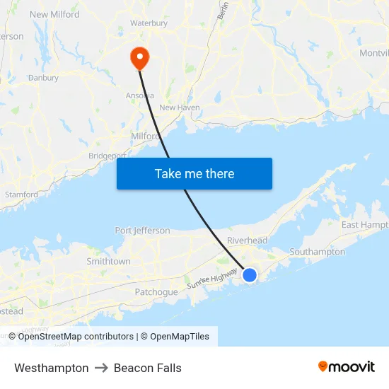 Westhampton to Beacon Falls map