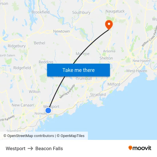 Westport to Beacon Falls map