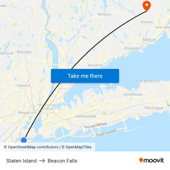 Staten Island to Beacon Falls map