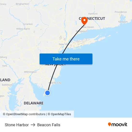 Stone Harbor to Beacon Falls map