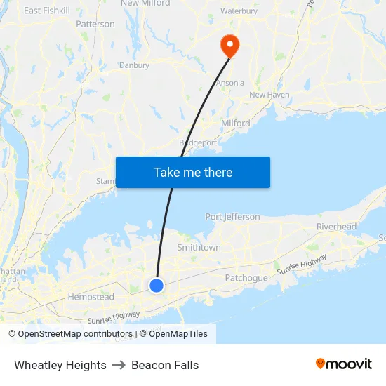 Wheatley Heights to Beacon Falls map