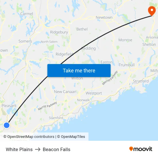 White Plains to Beacon Falls map
