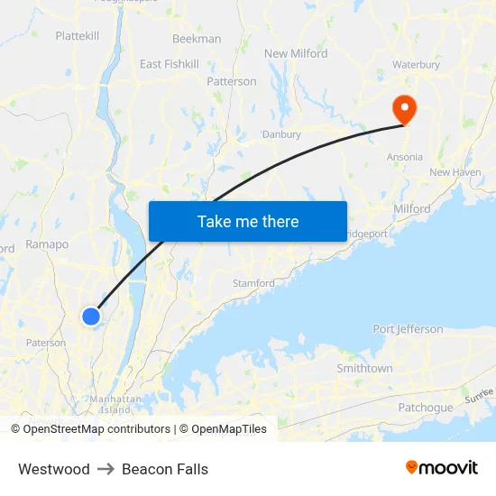 Westwood to Beacon Falls map