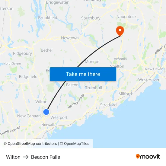 Wilton to Beacon Falls map