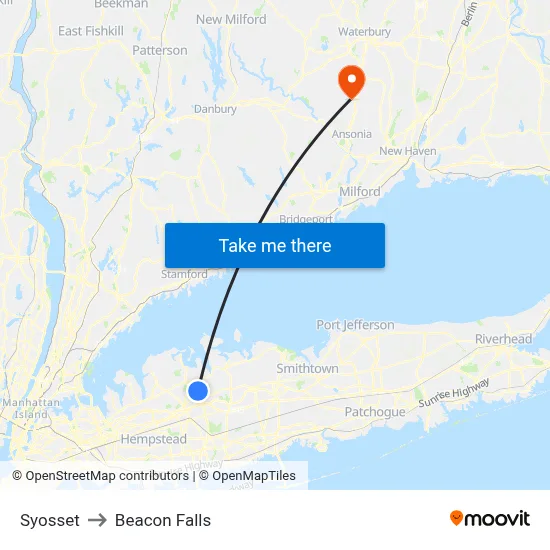 Syosset to Beacon Falls map