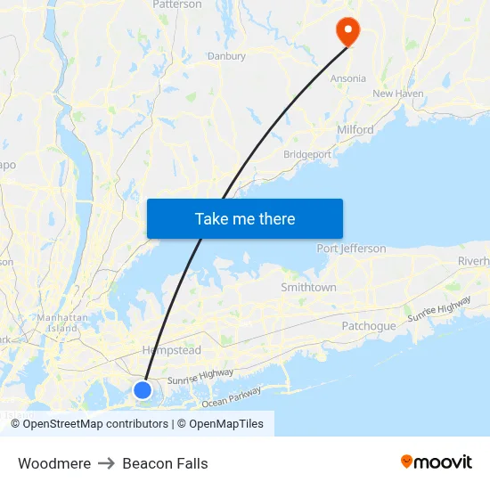 Woodmere to Beacon Falls map