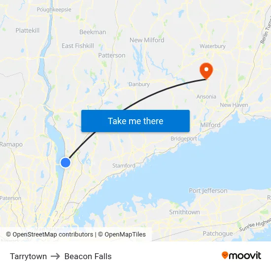 Tarrytown to Beacon Falls map
