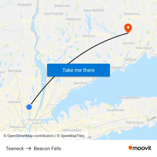 Teaneck to Beacon Falls map