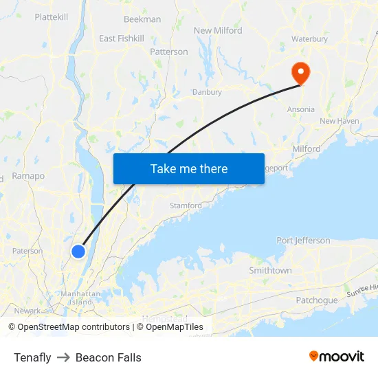 Tenafly to Beacon Falls map
