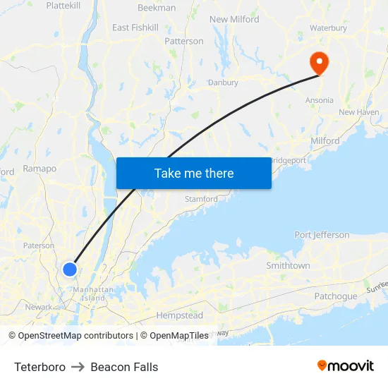 Teterboro to Beacon Falls map