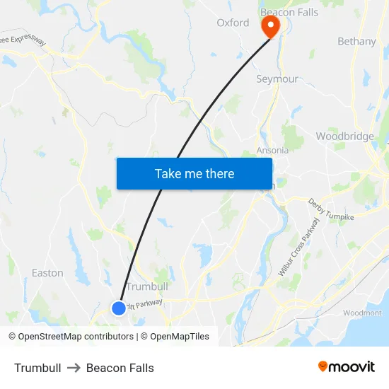Trumbull to Beacon Falls map
