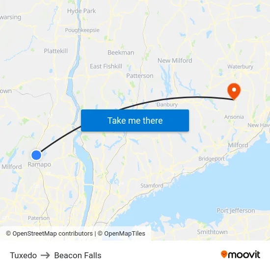 Tuxedo to Beacon Falls map