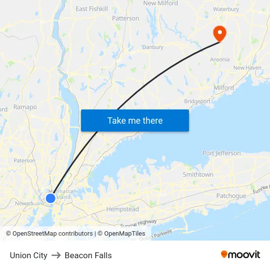 Union City to Beacon Falls map