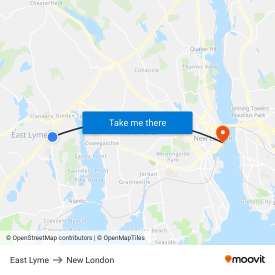East Lyme to New London map