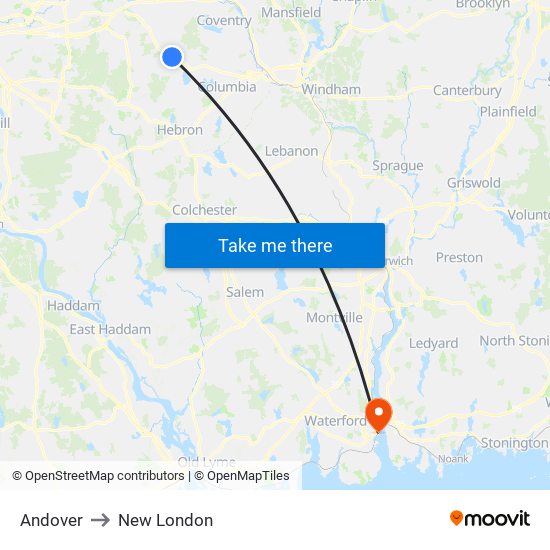 Andover to New London map