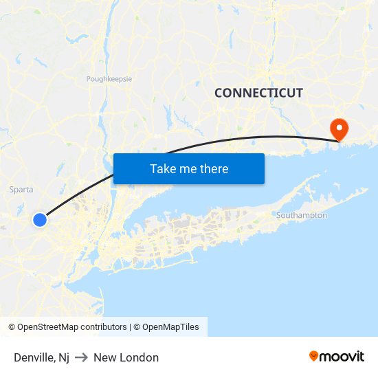 Denville, Nj to New London map