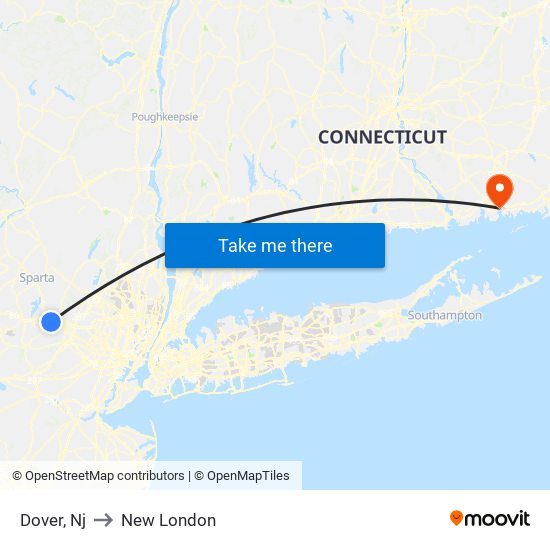 Dover, Nj to New London map