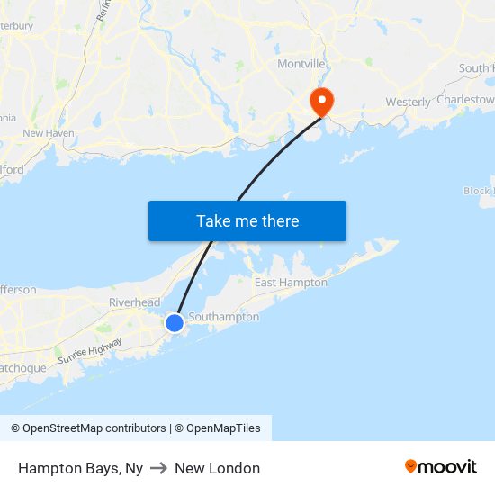 Hampton Bays, Ny to New London map