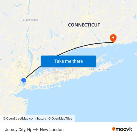 Jersey City, Nj to New London map
