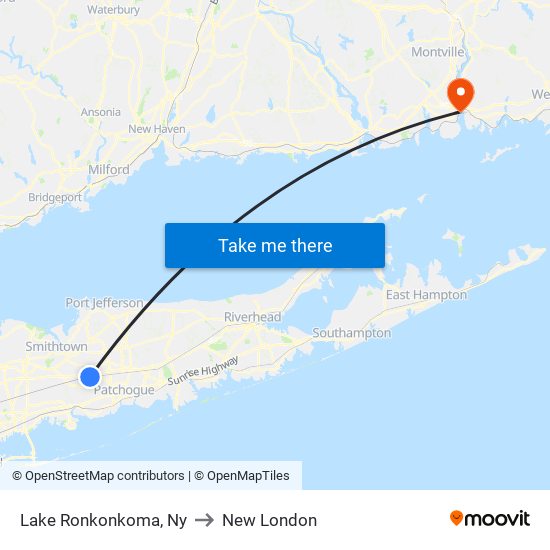Lake Ronkonkoma, Ny to New London map