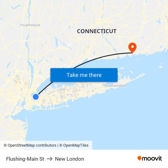 Flushing-Main St to New London map