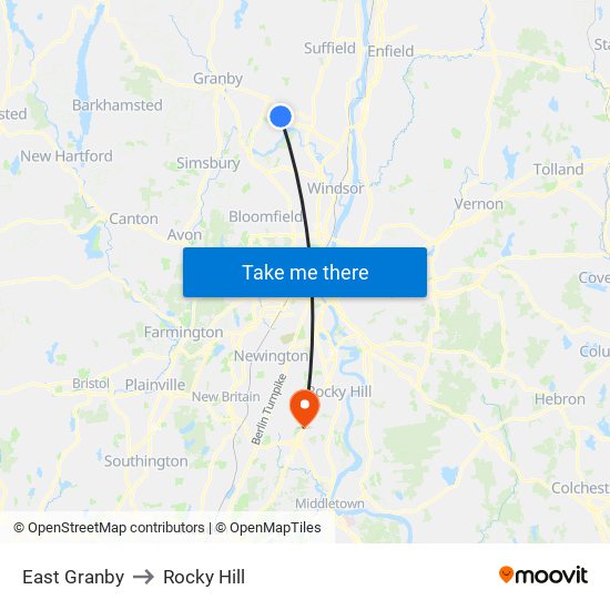 East Granby to Rocky Hill map