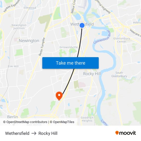 Wethersfield to Rocky Hill map