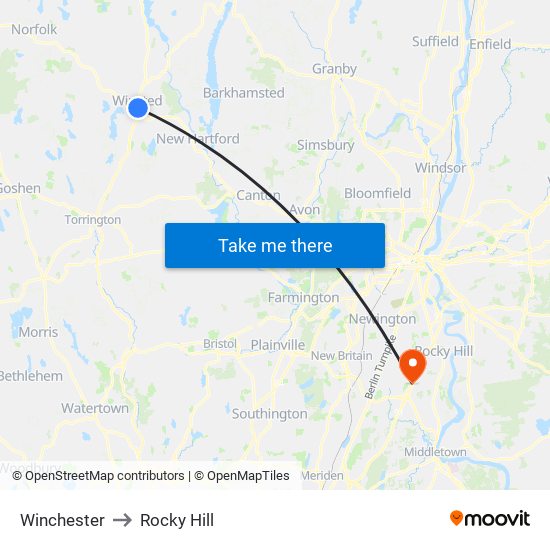 Winchester to Rocky Hill map