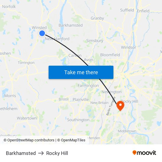 Barkhamsted to Rocky Hill map