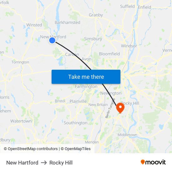 New Hartford to Rocky Hill map