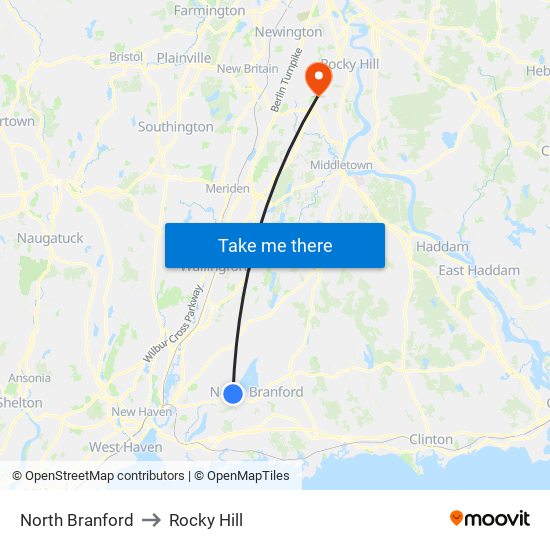 North Branford to Rocky Hill map