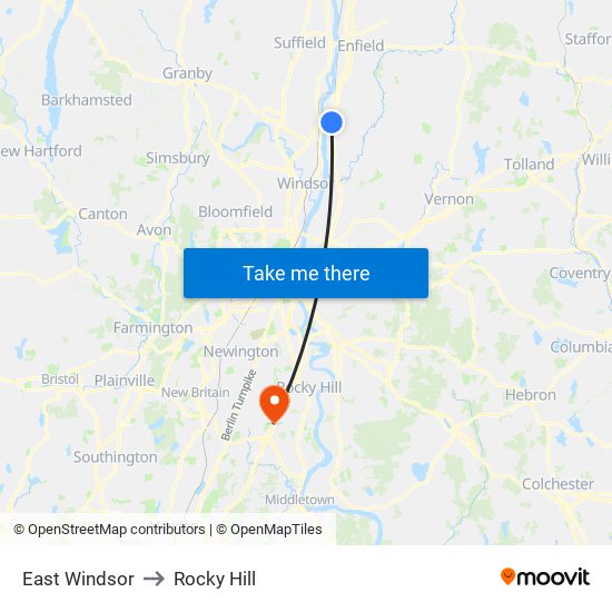 East Windsor to Rocky Hill map