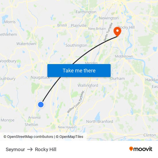 Seymour to Rocky Hill map