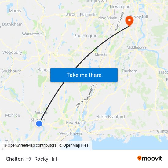 Shelton to Rocky Hill map