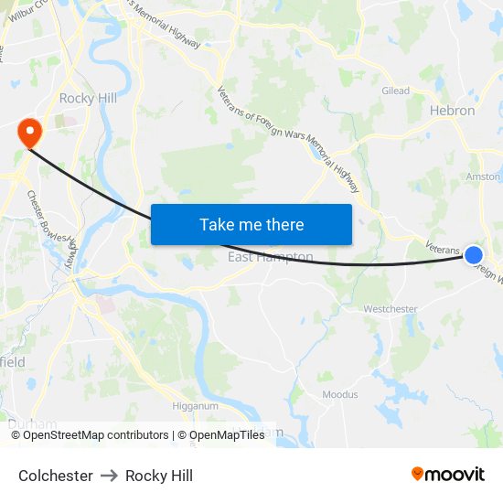 Colchester to Rocky Hill map