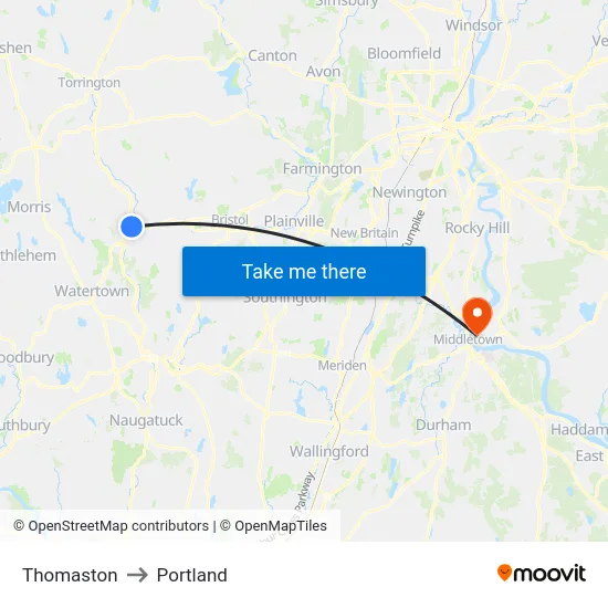 Thomaston to Portland map