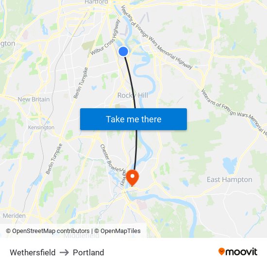 Wethersfield to Portland map