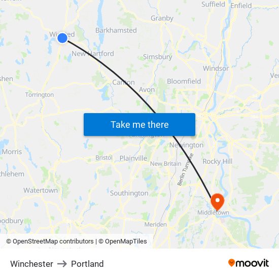 Winchester to Portland map